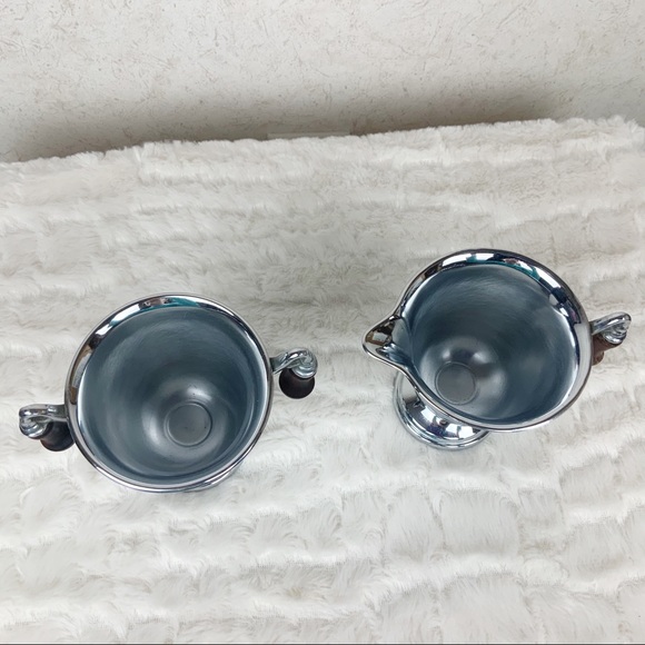 Vintage Faberware silver sugar bowl and creamer wood handles - Picture 3 of 8